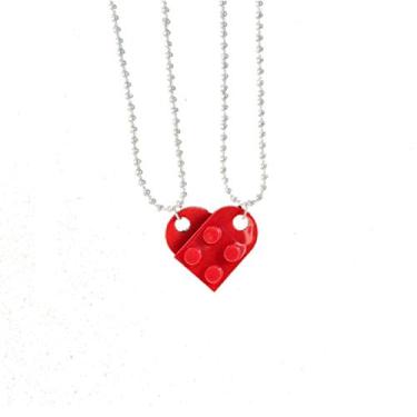 Imagem de Harajuku 2 peças, colar de coração de tijolo, joias coloridas, kits criativos de blocos de construção, tijolos, presente de dia dos namorados, egirl, colar de quebra-cabeça para mulheres, homens e