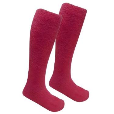 Imagem de Meia Felpuda Longa Cano Alto Inverno Frio Rosa Escuro - Red Star, Cano