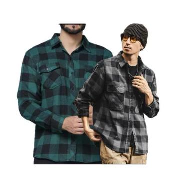 Imagem de Kit 2 Peças Camisetas Masculina Xadrez Flanelada Com Bolsos  Premium -