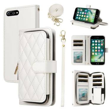 Imagem de Furiet Argyle Capa carteira para iPhone 7plus 8plus 7/8 Plus com alça de pulso, compartimento para cartão com zíper e suporte para celular para iPhone 7s 7s + 7 8s 8+ telefones 8 7p 8p mulheres