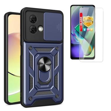 Imagem de Capa compatível com Motorola Moto G84 5G [com protetor de tela de vidro temperado] compatível com Motorola Moto G84 XT2347 XT2347-1 XT2347-2 capa de telefone azul