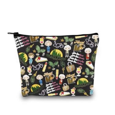 Imagem de Bolsa dourada inspirada em programa de TV com zíper, mercadoria, presente para melhor amigo, presente de aniversário, bolsa de maquiagem para melhor amiga, Padrão de TV dourado preto, Bolsa cosmética