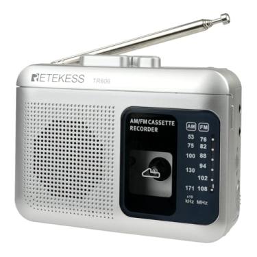 Imagem de Retekess TR606 Gravador de fita cassete, toca-fitas AM FM, suporta linha de voz/AUX em gravação, alimentado por bateria DC ou AA (prata)