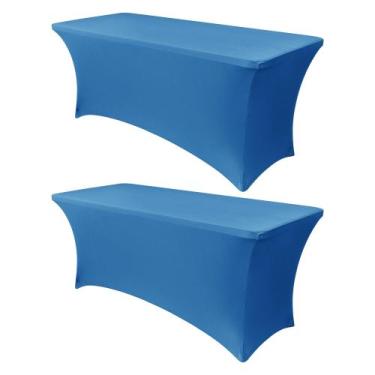 Imagem de Capa de mesa Obstal Stretch Spandex, 6 pés Aqua, pacote com 2