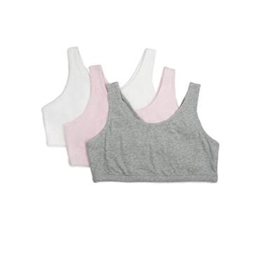 Imagem de Fruit of the Loom Sutiã esportivo de algodão para meninas grandes, Cinza mesclado/rosa amargo/branco, 34