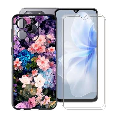 Imagem de YQINHHME Capa de telefone à prova de choque para Fossibot S2 (6,7 polegadas) + 2 pacotes de película protetora de vidro temperado, capa fina de silicone macio antiarranhões para Fossibot S2 - Parede