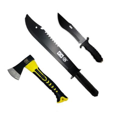 Imagem de Facão + Faca + Machado Caça Pesca Rambo Trilha Camping Mato - SQ Comer