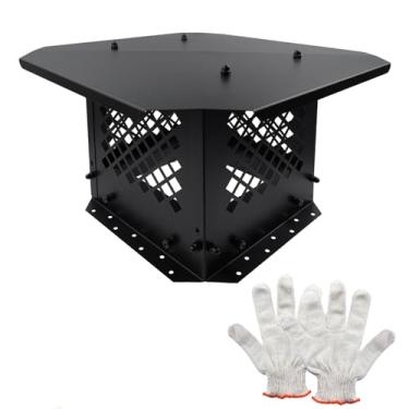 Imagem de MY MIRONEY Tampa de chaminé de 23 cm x 23 cm, capa de chaminé de aço galvanizado, preta, capa de chaminé resistente com luvas para parte inferior ajustável externa para se ajustar aos tamanhos