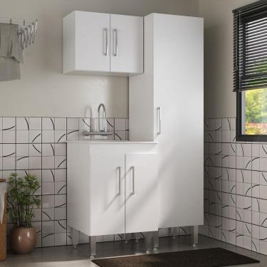 Imagem de Conjunto Armários De Lavanderia Com Gabinete E Tanque 45l Multimóveis Cr30041 Branco