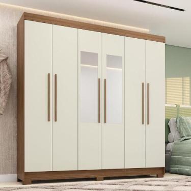 Imagem de Guarda-roupa Casal 194,4cm 6 Portas 2 Gavetas Com Espelho Horácio Esti