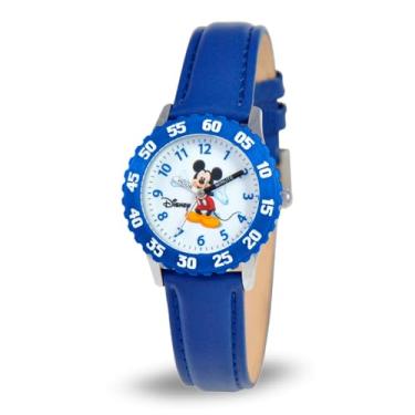 Imagem de Disney Relógio Infantil Mickey Mouse Bisel de Aço Inoxidável Time Teacher Analógico Pulseira de Nylon, Azul, azul escuro, Relógios infantis