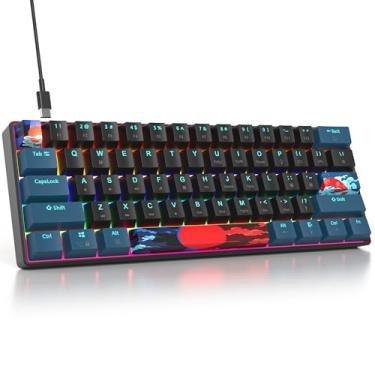 Imagem de surmen 60% teclado mecânico para jogos com interruptor vermelho linear, mini teclado compacto com fio, 60% retroiluminado para laptop, desktop, PC gamer (61 Monster B-Rainbow)