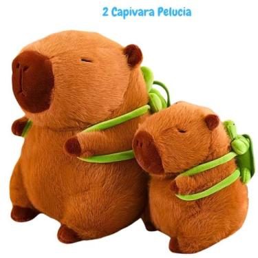 Imagem de Kit Pelúcia Capivara 1 Grande 40cm 1 Pequena 25cm com Mochila Tartarug