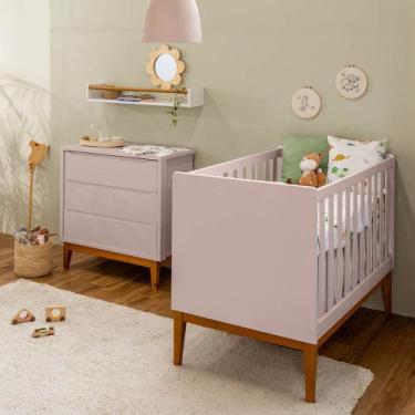 Imagem de Kit Quarto Infantil Theo com Pés Square - Berço + Cômoda 3 Gavetas - R