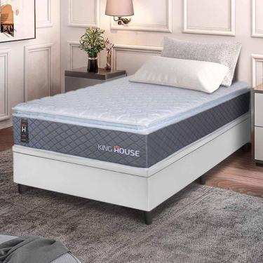 Imagem de Conjunto Box Baú Branco Argel Cinza Espuma D33 Solteiro 96x203x74 - King House