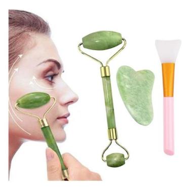 Imagem de Rolo Pedra de Jade Placa Gua Sha Massagem Facial Anti Rugas Lançamento