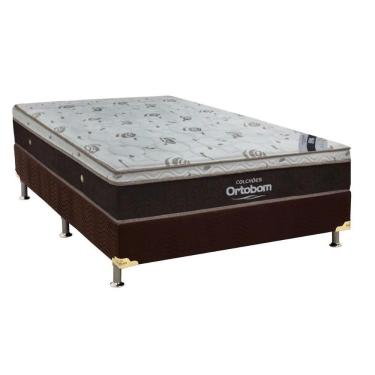 Imagem de Cama Box Casal: Colchão Molas Superpocket Ensacadas Ortobom Sleep King Látex + Base Marrom(138X188)
