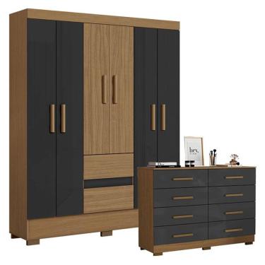 Imagem de Cômoda 2014148 e Guarda Roupa Casal Coimbra 2005138 Atacama Grafite - Aramóveis 