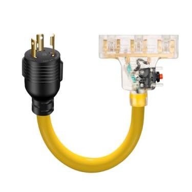 Imagem de LAZMUMI Cabo Adaptador De Alimentação Para Gerador Externo 30 A 110 Com Disjuntor, 3 Pinos Trava 15 Pinos, Nema L5-30P Macho 3X 5-20R Fêmea, 1,5 Pés