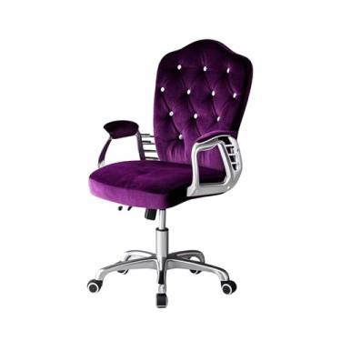 Imagem de Cadeira de escritório, cadeira de encosto tufada com botões de cristal com apoios de braços, rodas giratórias de 360° e altura ajustável, para escritório, sala de estar, estudo