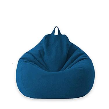 Imagem de QIROG Lazy Bean Bag Capa de sofá capa de cadeiras sem enchimento pano de linho assento espreguiçadeira Beatpack sofá tatami móveis de sala de estar - azul escuro_L