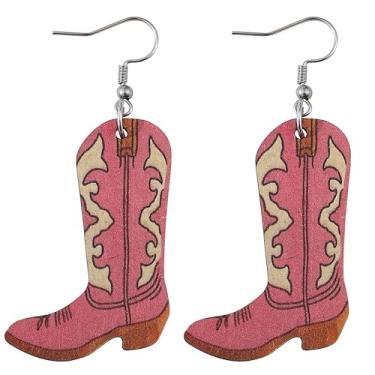 Imagem de Brincos femininos de chapéu de cowboy rosa com pingente de madeira dupla face, acessórios de joias para cosplay, fantasia de Halloween, decorações de festa de Halloween, 1, Madeira, Sem pedra preciosa