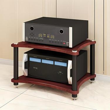 Imagem de RAJYQODIS Rack de componentes de áudio resistente, suporte de mídia AV grande espaço de armazenamento com pinos de absorção de choque, suporte de leitor de CD para casa/escritório/vídeo/teatro (teca