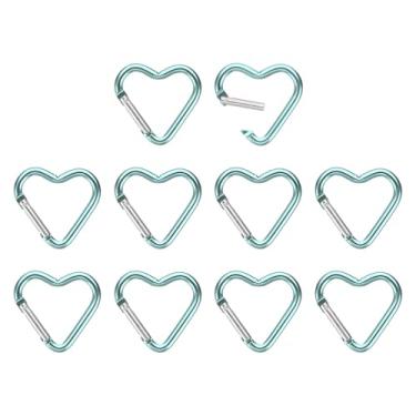 Imagem de PATIKIL Gancho de pressão em forma de coração, pacote com 10 porta-chaves de liga de alumínio em forma de coração, clipe de mola para acampamento, pesca, caminhadas, viagens, azul claro