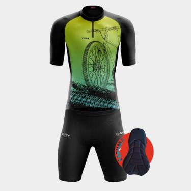 Imagem de Conjunto de Ciclismo Masculino - Camisa Bike Roda Verde Degradê (PRO) 