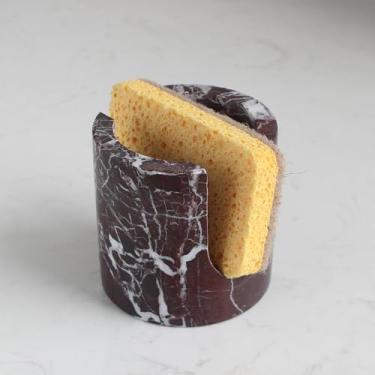 Imagem de Nawgnail Suporte de esponja travertino de mármore natural para balcão de cozinha, escorredor de secagem, suporte de esponja para organizador de pia - mármore rosa Levanto