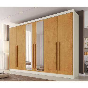 Imagem de Guarda Roupa Casal com Espelho 6 Portas em MDF Alba Plus Made Marcs - Off White/Peroba