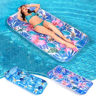 Imagem de Oisacirg Boia inflável para piscina, pacote com 2 boias grandes, tamanho adulto com encosto de cabeça, boia de lago, balsa, espreguiçadeira, brinquedos de piscina para adultos, verão, praia, piscina ao ar livre