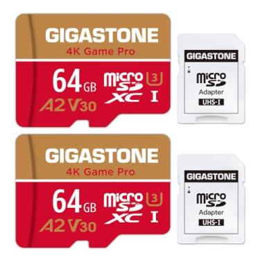 Imagem de Gigastone Pacote com 2 cartões micro SD de 64 GB, 4K Game Pro, A2 V30, 4K Ultra HD, jogos UHD 4K de alta velocidade, memória Micro SDXC UHS-I U3 C10 Classe 10