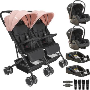 Imagem de Carrinho Kiddo Gemeos com 2 Bebe Conforto 2 Base Mascote Rosa