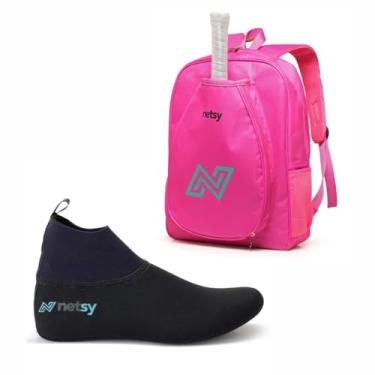 Imagem de Sapatilha Meia Beach Tenis + Mochila Raqueteira Raquete (Rosa, 40/41)