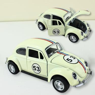 Imagem de Fusquinha Clássico 1:32 Miniatura Coleção Cor Herbie 53, Carrinho de ferro Fusquinha 53, Miniatura de carro colecionável, abre portas e capô, Com fricção, Bege, 12 CM