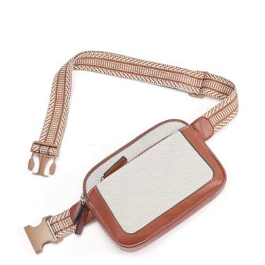 Imagem de CLUCI Bolsa feminina de cinto para mulheres, bolsa transversal mini Everywhere, alça ajustável, pochete feminina de couro vegano, 0 - Tecido off-white com marrom, One Size