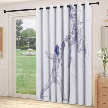 Imagem de Divisória de parede para sala de esportes, esboço de 2 esportistas esgrima duelo agilidade ataque disciplina esportes hobby, cortinas deslizantes (painel único), L 226 x C 236 centímetros azul violeta