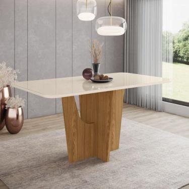 Imagem de Mesa de Jantar 180cm Retangular 6 Lugares com Vidro Canto Arredondado 