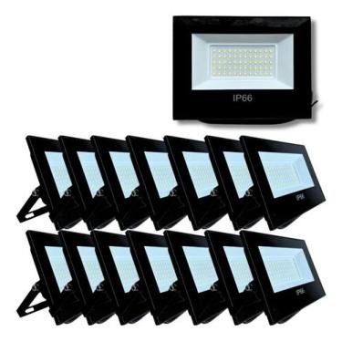 Imagem de Kit 20 Refletores Led Slim Alumínio Preto 50w 6000K IP66, fachada, jar