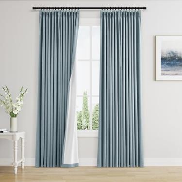 Imagem de Cortinas plissadas 100% blackout de linho, 203 cm de comprimento, 2 conjuntos de painéis para quarto e sala de estar, cortinas térmicas pretas com ganchos, anéis, aba traseira, escurecimento à prova
