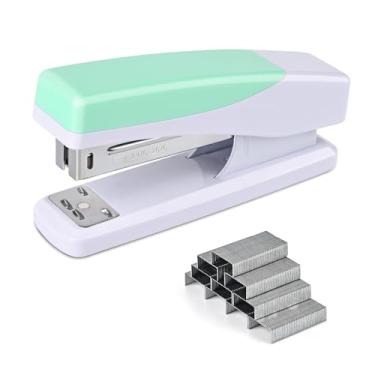 Imagem de Temiary Grampeador de mesa Morandi com 400 grampos padrão, capacidade para 25 folhas, um dedo, sem atolamento, grampeadores sem esforço para sala de aula e escritório (verde)