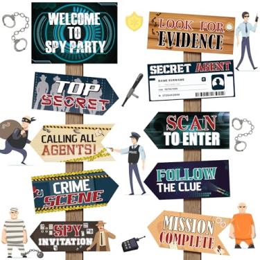 Imagem de Hooqict 20 Peças De Decoração Agente Secreto Detetive, Placas Festa Boas-Vindas Ao Espião, Dicas Mistério, Suprimentos Temáticos Direcionais Para Crianças E Adultos, Adereços Cena Crime