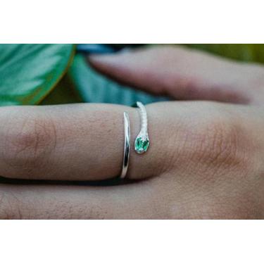 Imagem de Anel cobra regulavel olho zirconia esmeralda . Em prata 925 legitma - 