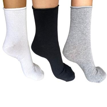 Imagem de 3 Pares Meia Sem Punho Feminina Algodão Não Aperta a Canela - KL, 3 so