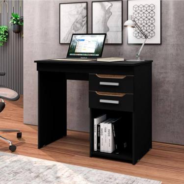 Imagem de Mesa Escrivaninha Veneza Para Computador 90cm Com 2 Gavetas - Preto