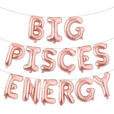 Imagem de Faixa multicolorida de balões de energia de Peixes, decorações de festa de aniversário, aniversário de peixes, letras de 41 cm, aniversário de 21 anos, 30 anos, (BIG PISCES ENERGY ouro rosa)