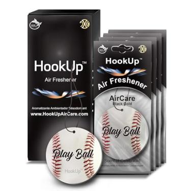 Imagem de Baseball Hanging Car Air Freshener by HookUp - 4 Pack of Black Gold Scent | Unique Gift for Sports Fan - Teens, Men, Women | Car Accessory with Fresh & Long Lasting Fresheners Smell