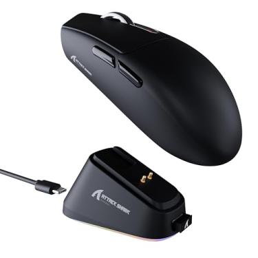Imagem de ATTACK SHARK Mouse para jogos G3 Pro sem fio com base de carregamento magnético, sensor PixArt PAW3311, mouse para jogos BT/2,4G sem fio/com fio, 25000 DPI, 59 g Superlight para PC/Win/Mac (preto)