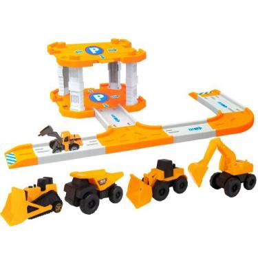 Imagem de Pista de Carrinhos de Montar e 5 Caminhões de Obras Infantil - OM Util